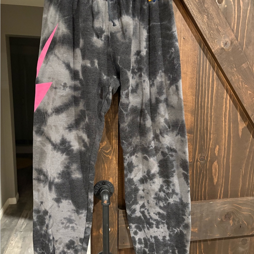 Aviator Nation Black and Pink Tie-Dye Joggers